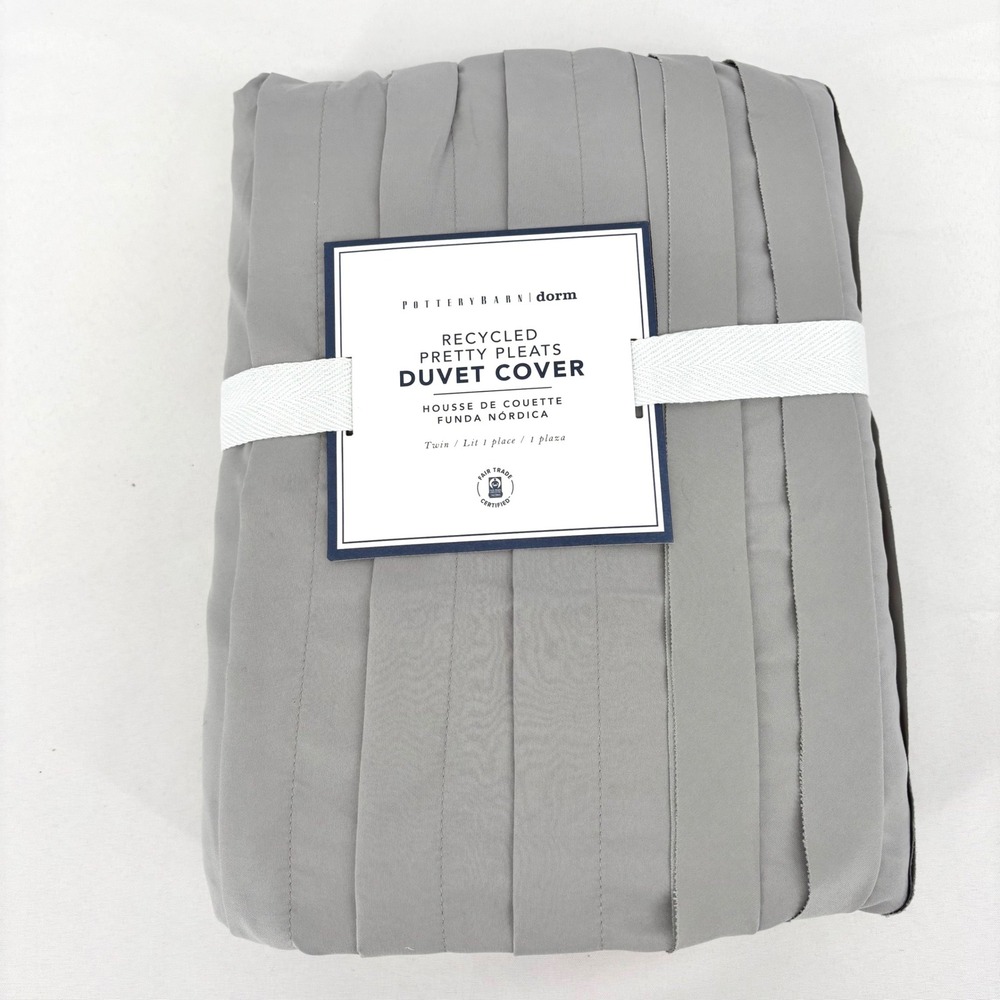 Pottery Barn Dorm Pretty Pleats Duvet Cover Twin Gray Recycled Polyester New